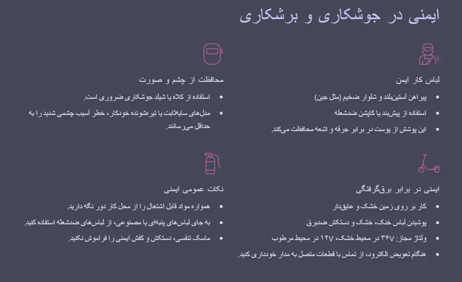 نکات ایمنی در جوشکاری با قوس الکتریکی و co2